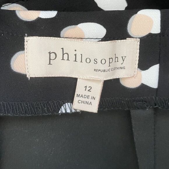 PHILOSOPHY Skirt Womens 12 Black Dot print Straight Stretch Rear Slit Career - Picture 6 of 8